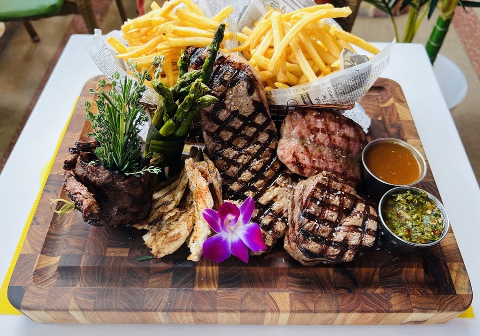 Comfort food served in a bright restaurant.